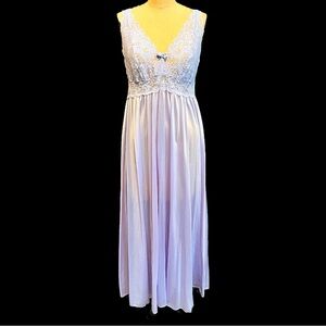VINTAGE 80s icy pastel lavender silky nightgown‎ long maxi lace elegant lingerie
